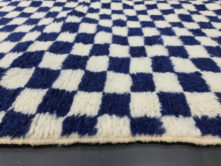 Gorgeous Moroccan Rug, Beni Ourain Rug, Dark Blue and White Rug, Check Rug, Authentic Moroccan, Sheep Wool Rug, Berber Rug, Teppish Marokko.