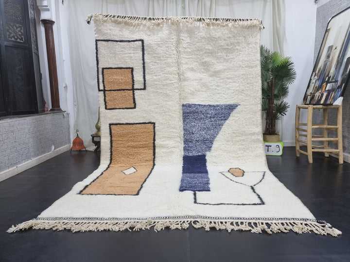 Authentic Beni Ourain Rug,Moroccan Handmade Rug, Plash Berber Rug, Authentic Abstract Rug, Sheep Wool rug, White And Orange Rug,Handmade Rug