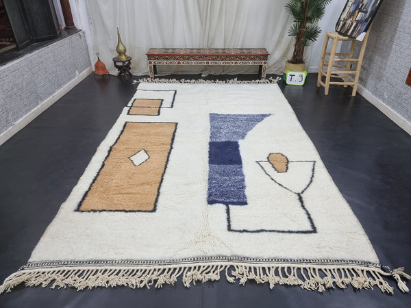 Authentic Beni Ourain Rug,Moroccan Handmade Rug, Plash Berber Rug, Authentic Abstract Rug, Sheep Wool rug, White And Orange Rug,Handmade Rug