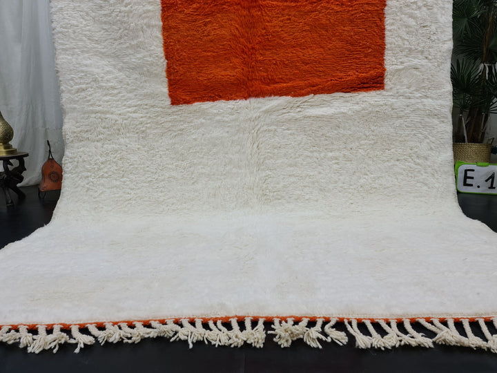 Authentic Beni Ourain Rug, Moroccan Handmade Rug, Berber Rug, Abstract Beniourain Rug, Sheep Wool rug, White And Orange Rug, Tapis marocain.