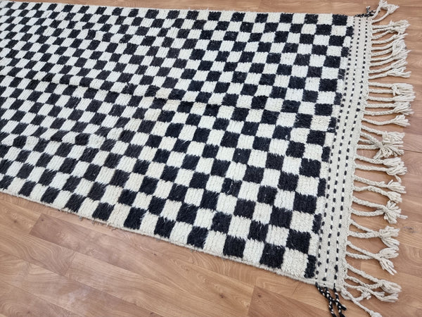 . feet . feet  moroccan berber shaggy runner rug black and white wool checkered runner rug