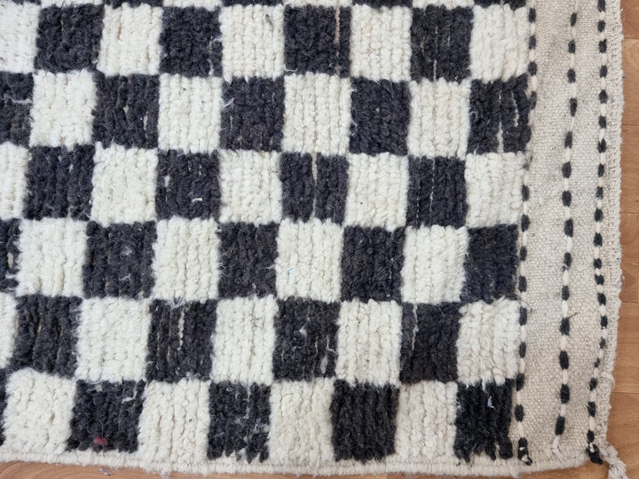 . feet . feet  moroccan berber shaggy runner rug black and white wool checkered runner rug