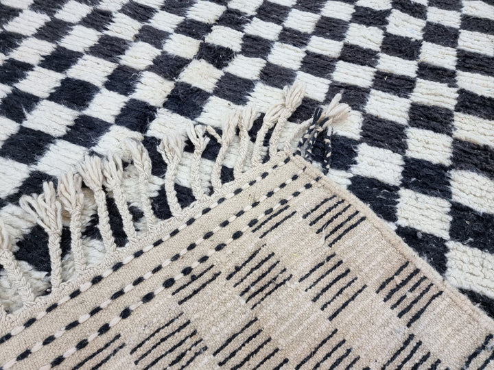 . feet . feet  moroccan berber shaggy runner rug black and white wool checkered runner rug