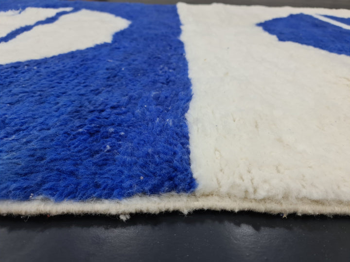 Fabulous Moroccan Rug, Handmade Beni Ourain Rug, Authentic Moroccan Rug, White And Blue Rug, Berber Rug, Abstract Carpet, Moroccan Rug.