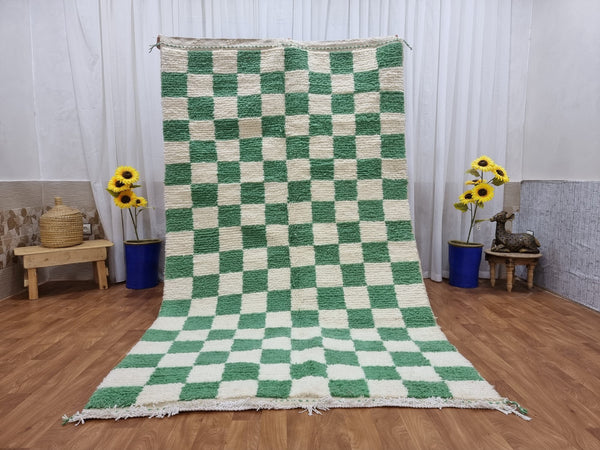 Light Green and white checker rug, Moroccan Berber checkered rug, Checkerboard Runner, Living Room Decor, Tribal Area Rug, Tribal Area Rug