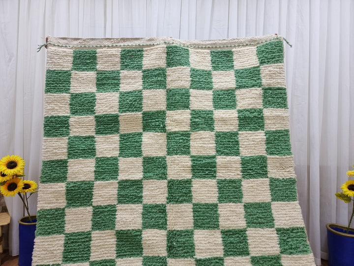 Light Green and white checker rug, Moroccan Berber checkered rug, Checkerboard Runner, Living Room Decor, Tribal Area Rug, Tribal Area Rug