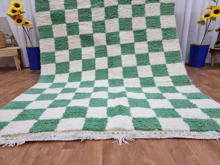 Light Green and white checker rug, Moroccan Berber checkered rug, Checkerboard Runner, Living Room Decor, Tribal Area Rug, Tribal Area Rug