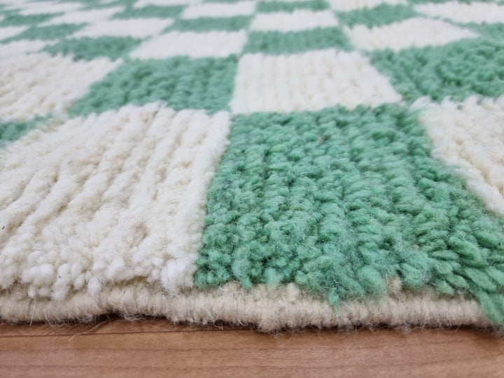 Light Green and white checker rug, Moroccan Berber checkered rug, Checkerboard Runner, Living Room Decor, Tribal Area Rug, Tribal Area Rug