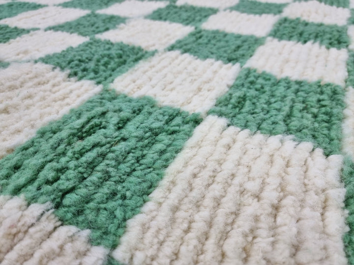 Light Green and white checker rug, Moroccan Berber checkered rug, Checkerboard Runner, Living Room Decor, Tribal Area Rug, Tribal Area Rug