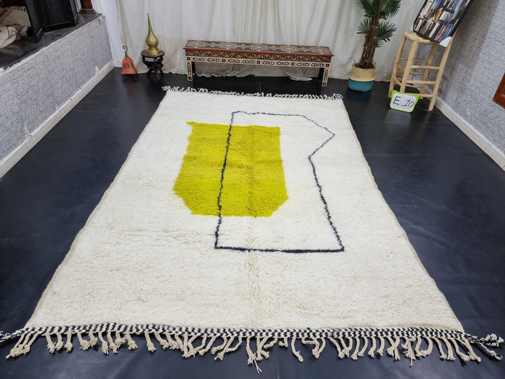 Gorgeous Moroccan Rug, Handmade Beni Ourain Rug, Authentic Moroccan Rug, White And Sheen Green Rug, Berber Rug, Abstract Rug, Sheep Wool Rug