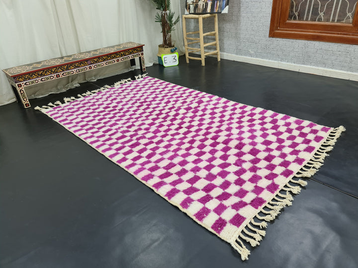 Fabulous Beni Ourain Rug, Moroccan Handmade Carpet, White And Magenta Pink Rug, Berber Rug, Sheep Wool Rug, Checker Rug, Tapis berbere