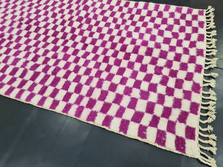 Fabulous Beni Ourain Rug, Moroccan Handmade Carpet, White And Magenta Pink Rug, Berber Rug, Sheep Wool Rug, Checker Rug, Tapis berbere