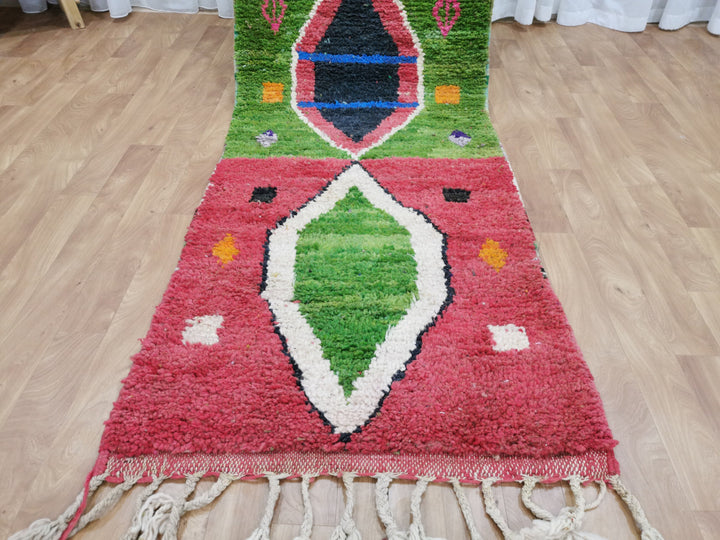 Fabulous Moroccan Runner, Abstract Rug, Sheep Wool Runner, Handmade Authentic Rug, Boujaad Rug, Berber Runner, orange and Pink Rug.