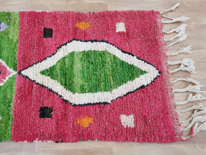 Fabulous Moroccan Runner, Abstract Rug, Sheep Wool Runner, Handmade Authentic Rug, Boujaad Rug, Berber Runner, orange and Pink Rug.