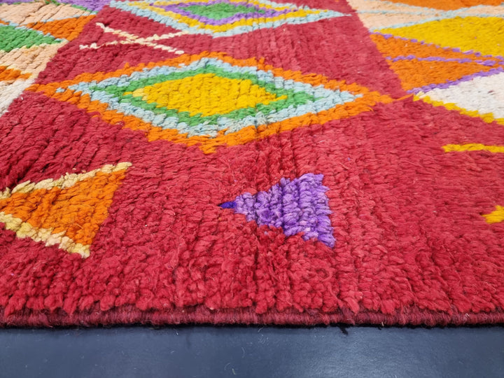 Amazing Moroccan Rug, Handmade Boujaad Rug, Azilal Rug, Red Wool Rug, Geometric Moroccan Rug, Berber Bohemian Rug, Tapis Marocain.