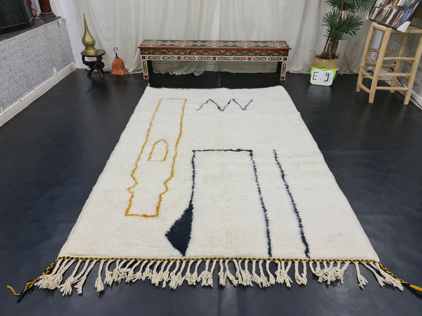 Authentic Beni Ourain Rug, Moroccan Handmade Rug, Berber Rug, Abstract Beniourain Rug, Sheep Wool rug, White And Black Rug, Tapis marocain.