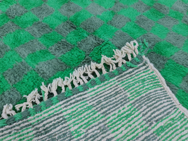 Unique Beni Ourain Rug, Moroccan Rug, Sheep Wool Rug, Checkered Rug, Authentic Carpet, Gray and Fern Green Rug, Handmade Rug, Berber Carpet.