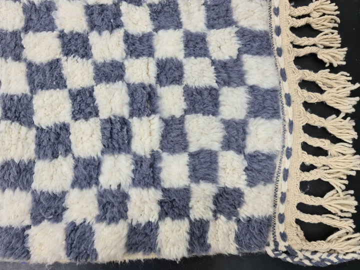 Unique Beni Ourain Rug, Moroccan Handmade Rug, Checkered Rug, Berber Rug, Sheep Wool Rug, Tapis berbere, White And Gray Rug, Teppish Marokko