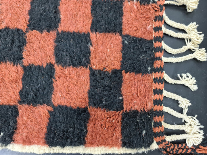 Unique Beni Ourain Rug, Moroccan Rug,Sheep Wool Rug, Checkered Rug, Authentic Carpet, Black And Brown Rug, Handmade Rug, Moroccan Berber Rug