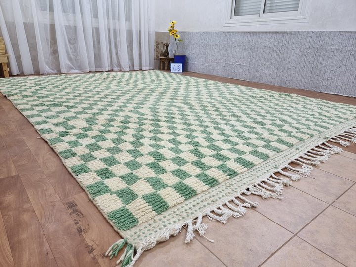 . feet . feet beautiful Moroccan Berber shaggy rug, Olive Green Chess checker rug, Wool Checkered rug, Checkerboard rug, chess rug,