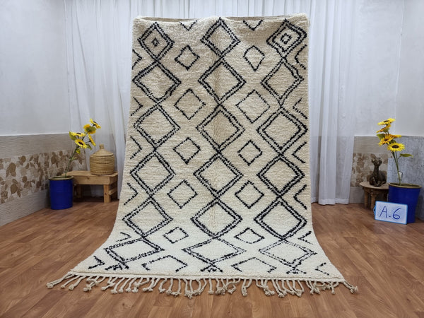 Beni Ouarain White black Moroccan rugs  Moroccan beni ourain rug Style  Morrocan rug Wool Berber design  Handmade rug  Berber Rugs Style