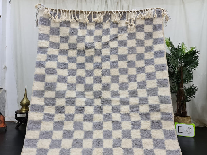 Gorgeous Beni Ourain Rug, Moroccan Handmade Carpet, White and Gray Rug, Tribal Rug, Authentic Berber Rug, Checkered Rug, Sheep Wool Rug.