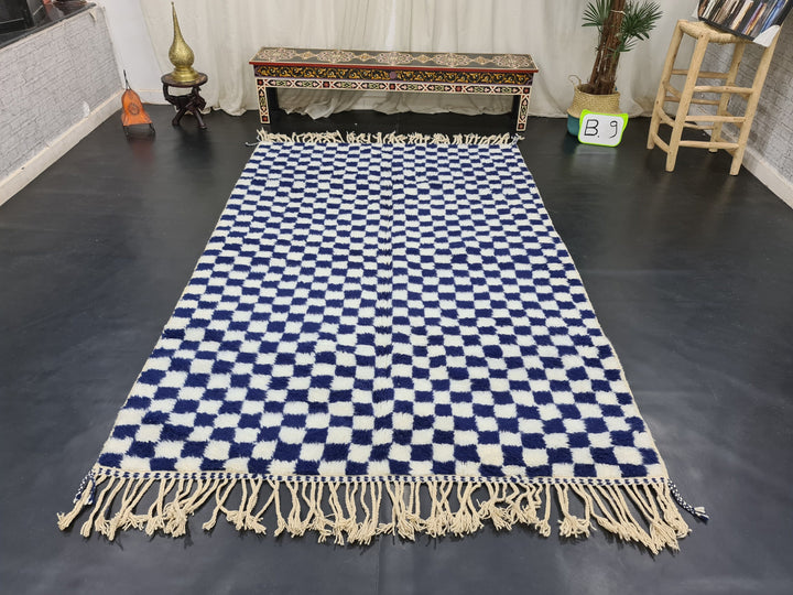 Gorgeous Moroccan Rug, Beni Ourain Rug, Dark Blue and White Rug, Check Rug, Authentic Moroccan, Sheep Wool Rug, Berber Rug, Teppish Marokko.