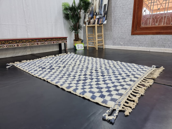 Amazing Handmade Carpet, White and Gray Beni Ourain Rug, Tribal Checkered Rug, Authentic Berber Rug, Sheep Wool Rug, Teppish Marokko.