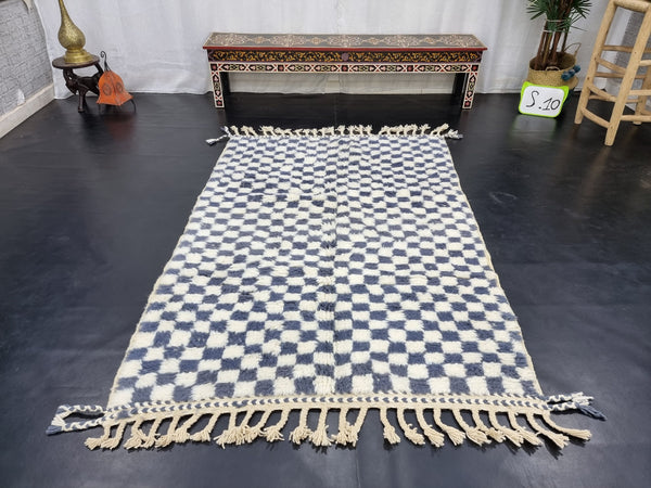 Amazing Handmade Carpet, White and Gray Beni Ourain Rug, Tribal Checkered Rug, Authentic Berber Rug, Sheep Wool Rug, Teppish Marokko.