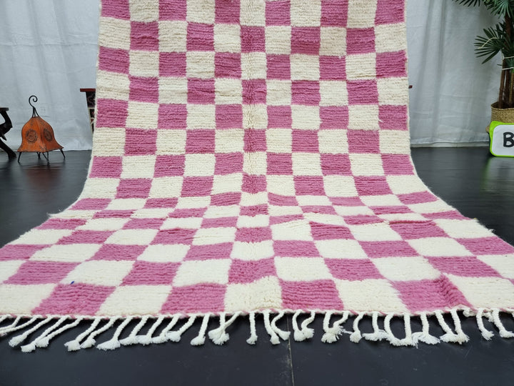 Amazing Beni Ourain Rug, Moroccan Handmade Carpet, Light Pink and White Rug, Sheep WoolRug, Tribal Berber Rug, Authentic Checkered Rug.