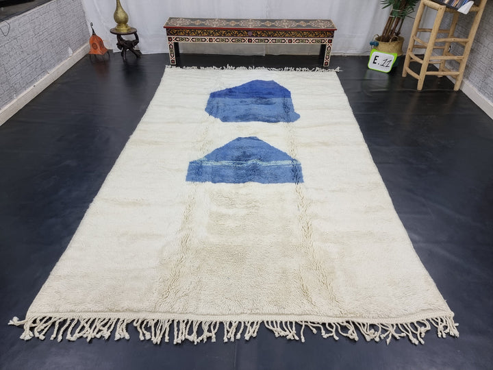 Stunning Moroccan Rug, Handmade Mrirt Carpet, Authentic Moroccan Rug, White And Blue Rug, High Quality Wool Carpet, Berber Abstract Carpet.