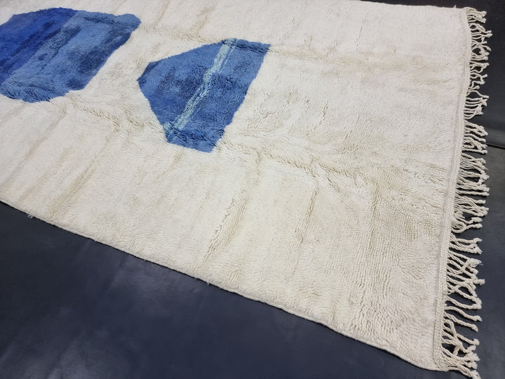 Stunning Moroccan Rug, Handmade Mrirt Carpet, Authentic Moroccan Rug, White And Blue Rug, High Quality Wool Carpet, Berber Abstract Carpet.