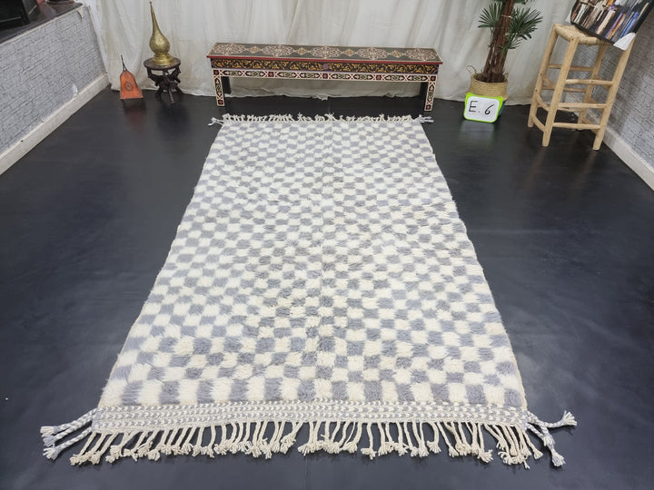 Gorgeous Beni Ourain Rug, Moroccan Handmade Carpet, White and Gray Rug, Tribal Rug, Berber Rug, Checkered Rug, Sheep Wool Rug Tapis berbere.