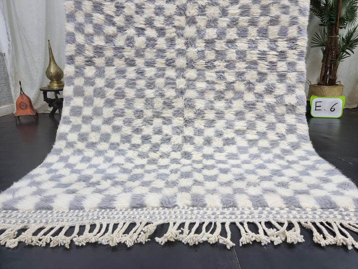 Gorgeous Beni Ourain Rug, Moroccan Handmade Carpet, White and Gray Rug, Tribal Rug, Berber Rug, Checkered Rug, Sheep Wool Rug Tapis berbere.