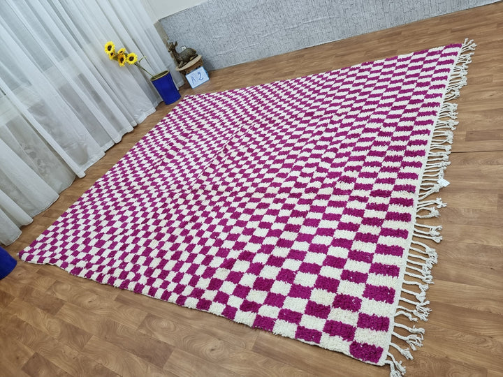  feet  feet Flutter Ivory Tribal Shag With Tassels Rug  RugsUSA  Pink and white Wool Checkered rug