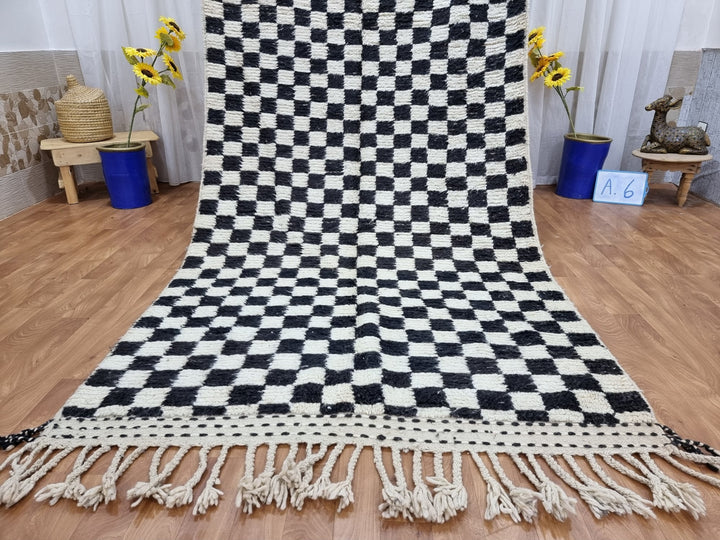 . feet . feet  moroccan berber shaggy runner rug black and white wool checkered runner rug