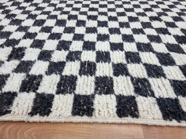 . feet . feet  moroccan berber shaggy runner rug black and white wool checkered runner rug