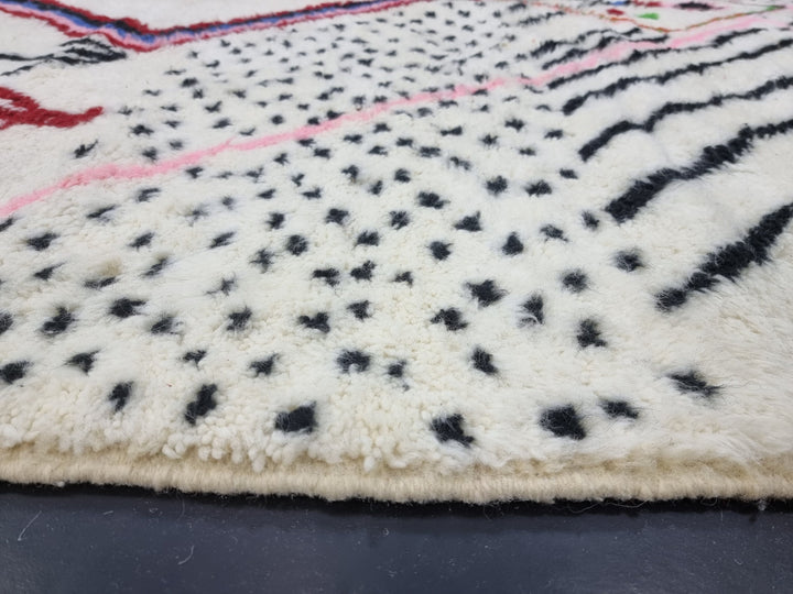 Fabulous Plush Rug, Beniourain Rug,Tribal Rug,Dotted Moroccan Rug, Beniourain Rug, Authentic Wool Rug, Berber Rug, White, Pink And Black Rug