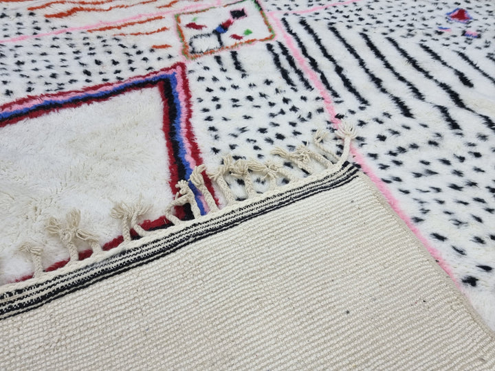 Fabulous Plush Rug, Beniourain Rug,Tribal Rug,Dotted Moroccan Rug, Beniourain Rug, Authentic Wool Rug, Berber Rug, White, Pink And Black Rug