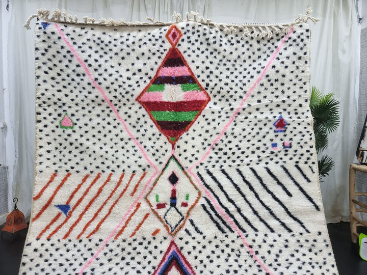 ARTISTIC MOROCCAN RUG, Dotted Rug, Moroccan Rug, Handmade Wool Rug, Colorful Rug, Sheep Wool Rug, Plash Berber Rug, Moroccan Wool Rug.