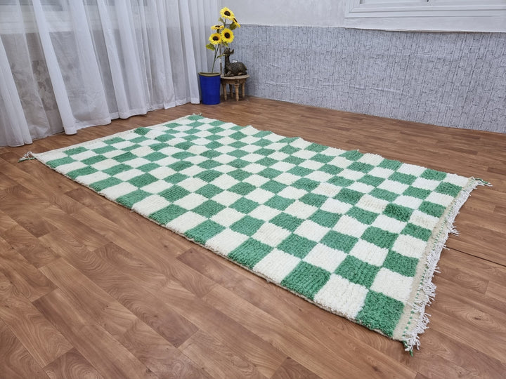 Light Green and white checker rug, Moroccan Berber checkered rug, Checkerboard Runner, Living Room Decor, Tribal Area Rug, Tribal Area Rug