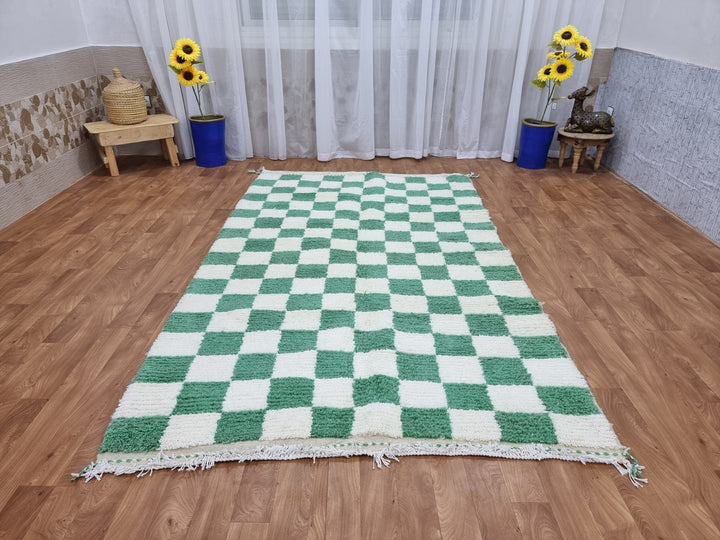 Light Green and white checker rug, Moroccan Berber checkered rug, Checkerboard Runner, Living Room Decor, Tribal Area Rug, Tribal Area Rug