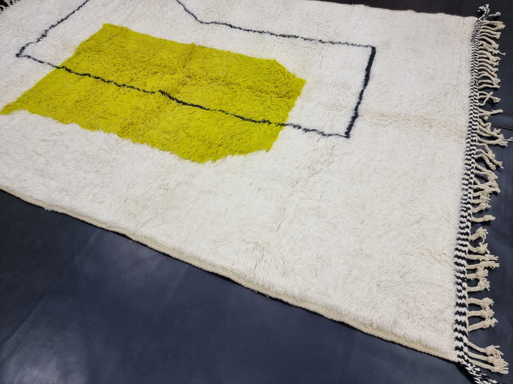 Gorgeous Moroccan Rug, Handmade Beni Ourain Rug, Authentic Moroccan Rug, White And Sheen Green Rug, Berber Rug, Abstract Rug, Sheep Wool Rug