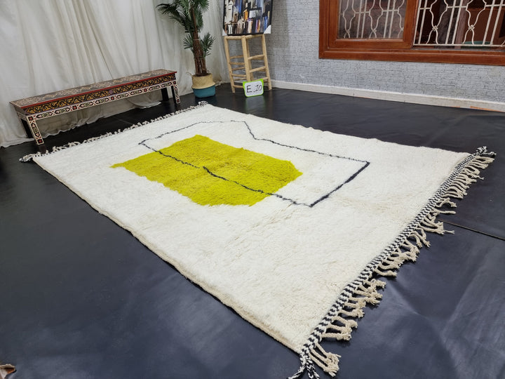 Gorgeous Moroccan Rug, Handmade Beni Ourain Rug, Authentic Moroccan Rug, White And Sheen Green Rug, Berber Rug, Abstract Rug, Sheep Wool Rug