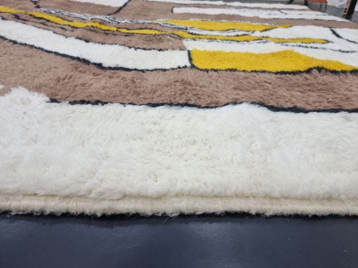 Authentic Beni Ourain Rug, Moroccan Handmade Rug, Berber Rug, Abstract Beniourain Rug, Sheep Wool rug, White And Brown Rug, Tapis marocain.