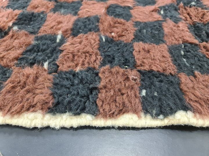 Handmade Beni Ourain Rug, Moroccan Wool Carpet, CheckeredRug, Black And Brow Rug, Moroccan Berber Rug, Handmade Wool Carpet, Azilal Rug.