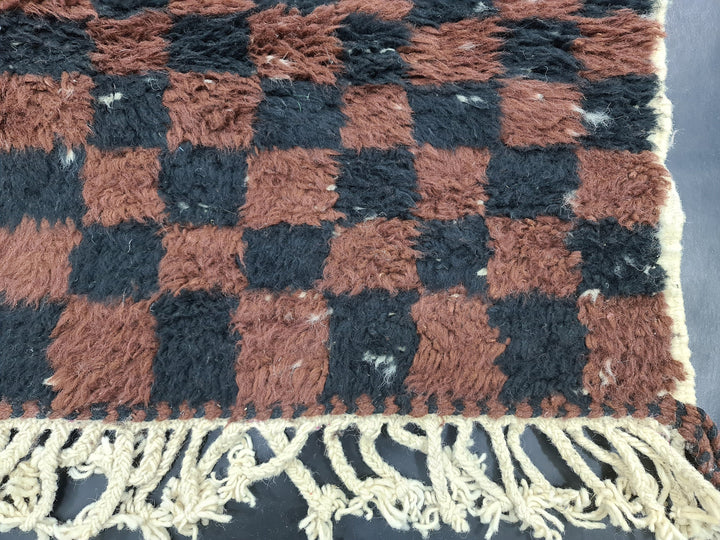 Handmade Beni Ourain Rug, Moroccan Wool Carpet, CheckeredRug, Black And Brow Rug, Moroccan Berber Rug, Handmade Wool Carpet, Azilal Rug.