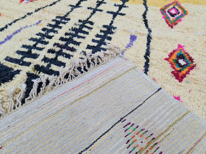 Tribal Moroccan Rug, Handmade Boujaad Rug, Authentic Moroccan Rug, Abstract Berber Rug, Yellow Wool Rug, Sheep Wool Rug, Bohemian Rug.