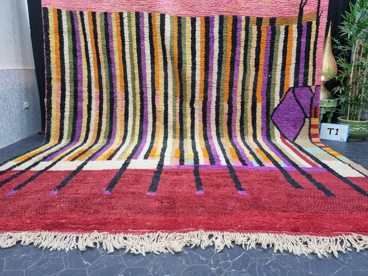 Stunning Boujad Rug, Moroccan Handmade Rug, Abstract Handmade Wool Rug, Moroccan Berber Rug, Colorful Wool Rug, Striped Bohemian Carpet.