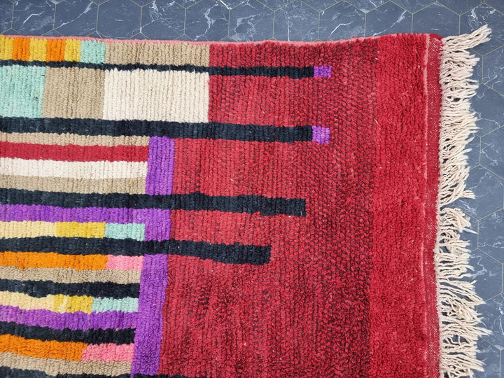 Stunning Boujad Rug, Moroccan Handmade Rug, Abstract Handmade Wool Rug, Moroccan Berber Rug, Colorful Wool Rug, Striped Bohemian Carpet.